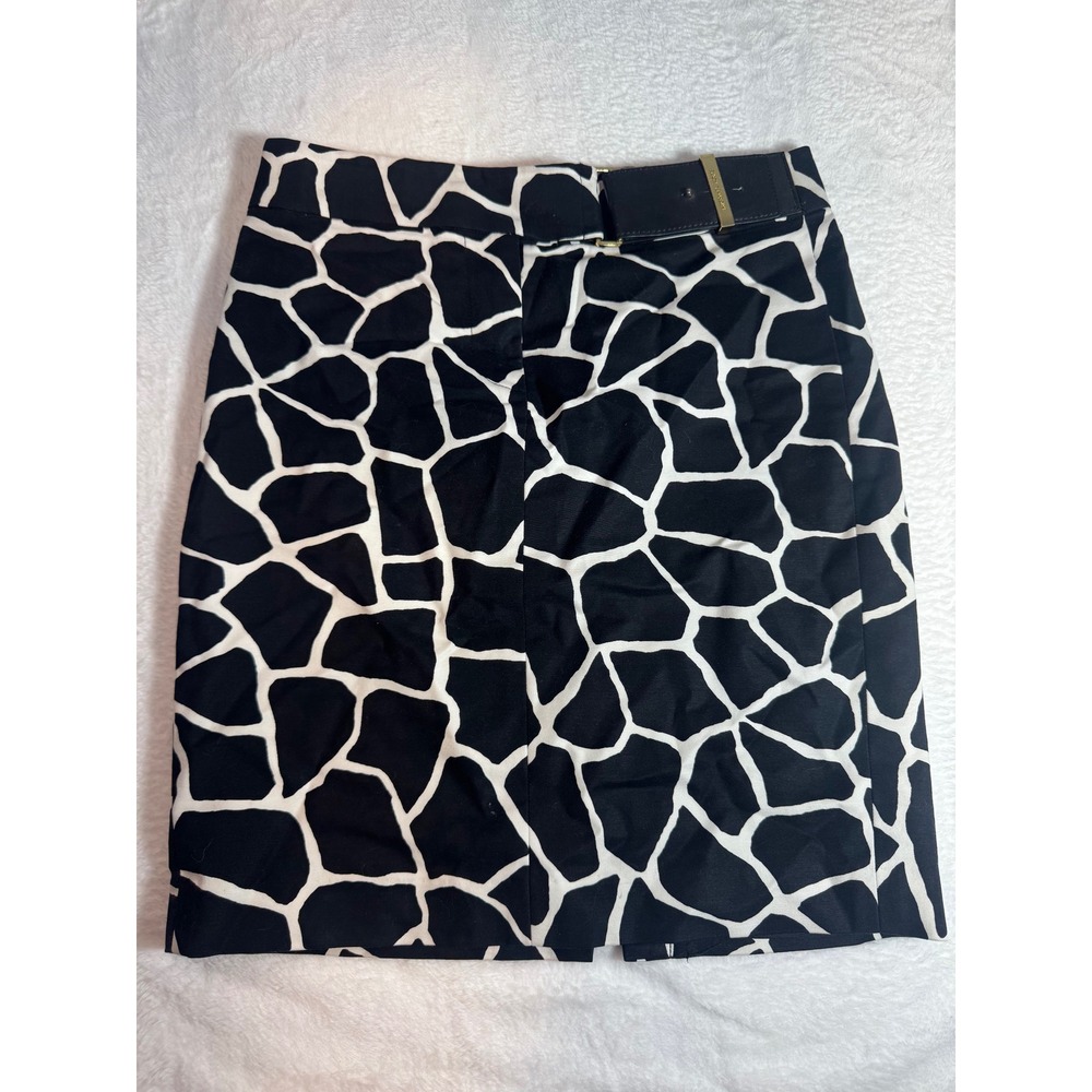 Michael Kors Giraffe Print Pencil Skirt Black White Belted Size 2